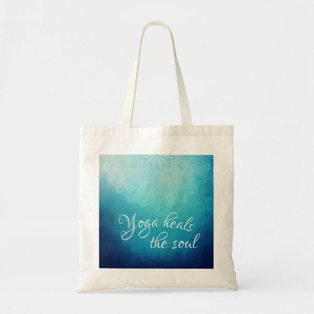 Yoga heilt den Soul-Text mit Blue Mandala Tragetasche (Vorne)