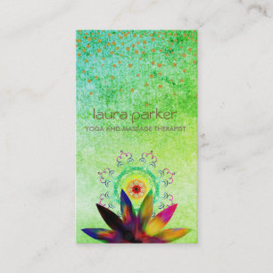 Yoga-Heilung: Blume mit grünen Lotus-Wasserfarben Visitenkarte