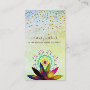 Yoga-Heilung: Blume mit grünen Lotus-Wasserfarben Visitenkarte