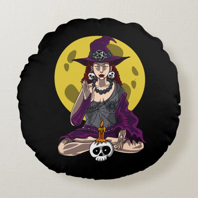 Yoga Hexch Zen Meditation Namaste Halloween Rundes Kissen (Vorderseite)