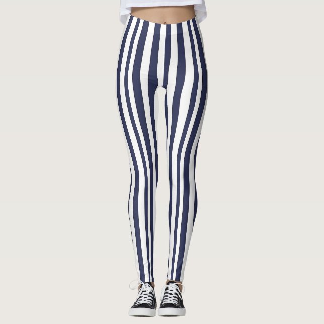 Yoga-Hosen aus Navy Blue & White Stripe Leggings (Vorderseite)