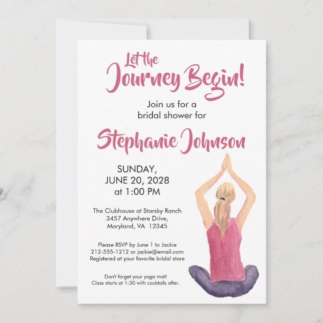Yoga Inspiriert Rosa Weißes Brautparty Einladung (Vorderseite)