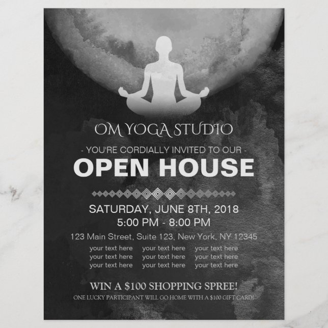 Yoga Instructor B&W Meditation Pose ZEN Open House Flyer (Vorne)