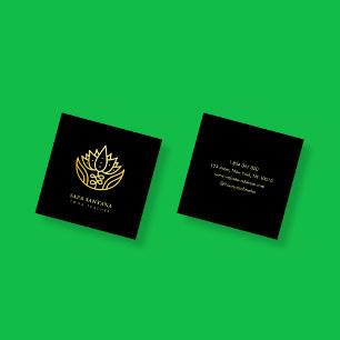 Yoga Instructor Black & Gold Lotus Blume Quadratische Visitenkarte