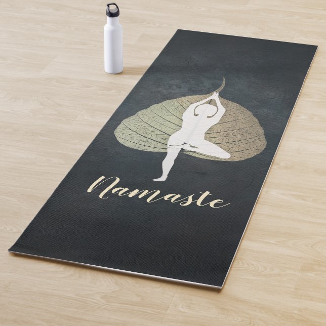 Yoga Instructor Black & Gold Tree Pose Bodhi Leaf Yogamatte (Beispiel)