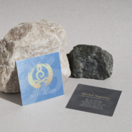 Yoga Instructor Blue & Gold Meditation Pose ZEN OM Quadratische Visitenkarte