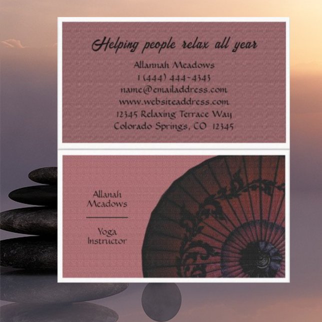 Yoga Instructor Business Card Oriental Parasol Visitenkarte (Von Creator hochgeladen)
