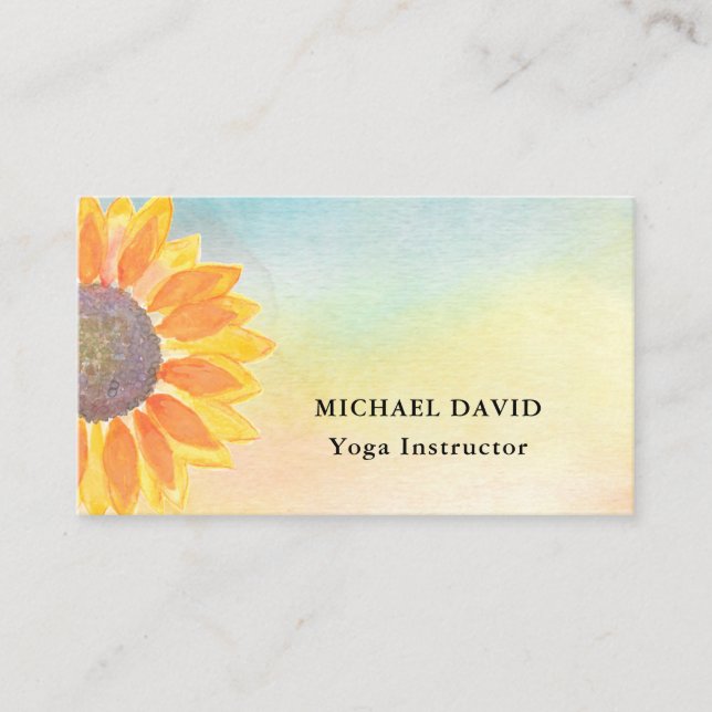 Yoga Instructor der Wasserfarben-Sonnenblume Visitenkarte (Vorderseite)