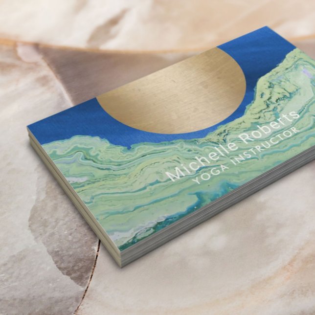 Yoga Instructor Gold Circle Aquamarin Blue Agate Visitenkarte (Von Creator hochgeladen)