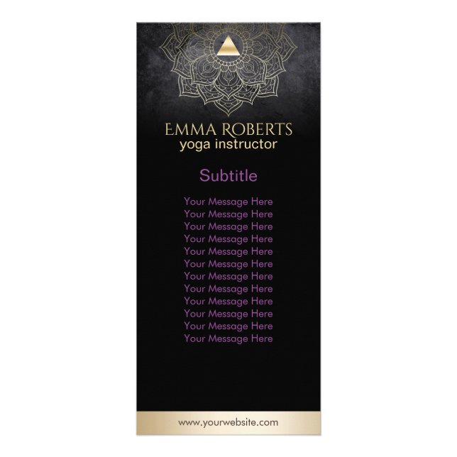 Yoga Instructor Gold Mandala Lotus Elegantes Schwa Werbekarte (Vorne)
