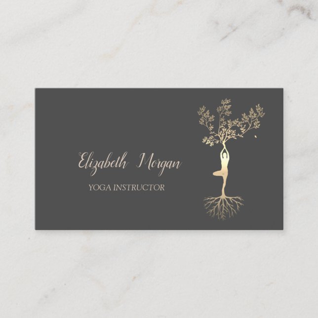 Yoga Instructor, Gold Tree Women Silhouette Visitenkarte (Vorderseite)