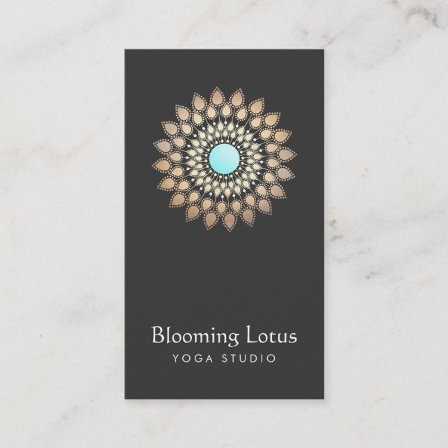 Yoga Instructor Gold und Türkis Lotus Logo Visitenkarte (Vorderseite)