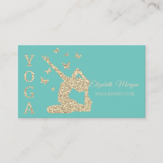 Yoga Instructor, Green Gold Glitzer Women Visitenkarte (Vorderseite)