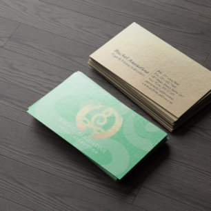Yoga Instructor Green Gold Meditation Pose ZEN OM Visitenkarte