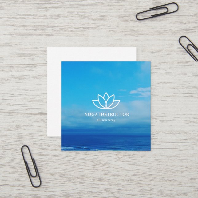Yoga Instructor Lehrer Studio Zen Lotus Blume Quadratische Visitenkarte (Vorderseite/Rückseite Beispiel)