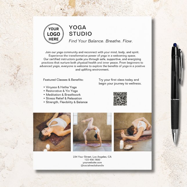 Yoga Instructor Lehrer Weißes Werbeunternehmen Flyer (Yoga Instructor Teacher White Promotional Business Flyer)