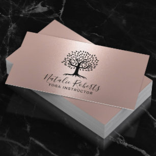 Yoga Instructor Life Coach Tree Logo Rose Gold Visitenkarte