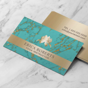 Yoga Instructor Lotus Logo Trendy Aquamarin & Gold Visitenkarte
