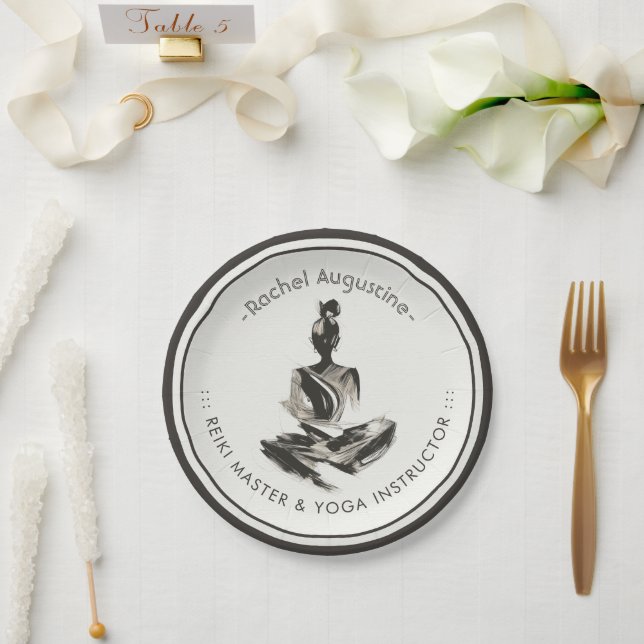 Yoga Instructor Lotus Meditation Pose Pinselstrich Pappteller (Hochzeit)