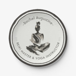 Yoga Instructor Lotus Meditation Pose Pinselstrich Pappteller