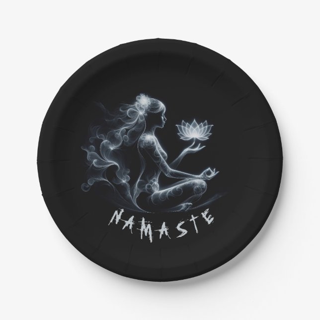 Yoga Instructor Lotus Medizin Pose Glühen Nebel Pappteller (Vorderseite)