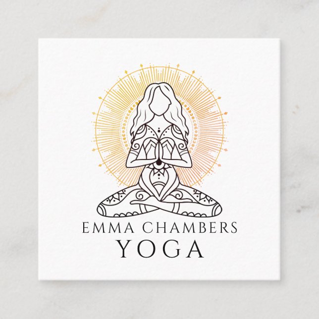 Yoga Instructor Lotus Pose Gold Mandala Quadratische Visitenkarte (Vorderseite)