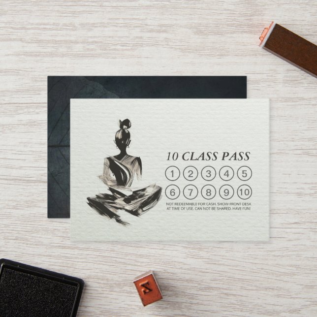 Yoga Instructor Mediation Brush Stroke Class Pass Treuekarte (Vorderseite/Rückseite Beispiel)