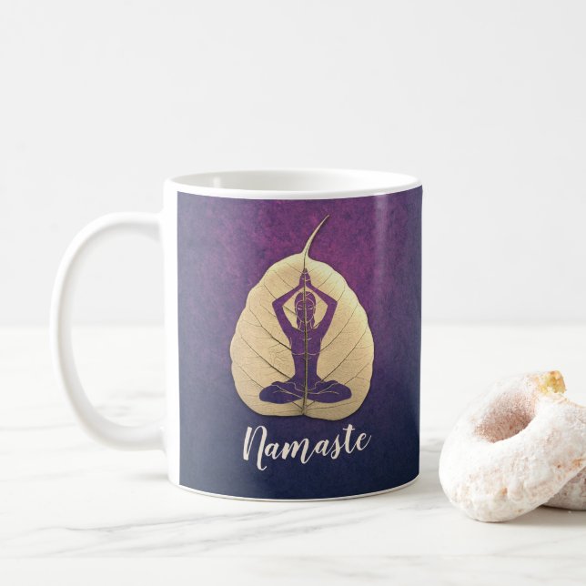 YOGA Instructor Meditation Pose Bodhi Leaf Cut Art Kaffeetasse (Mit Donut)