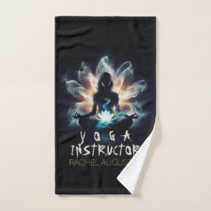 Yoga Instructor Meditation Pose Glühen Mist Lotus Badhandtuch Set