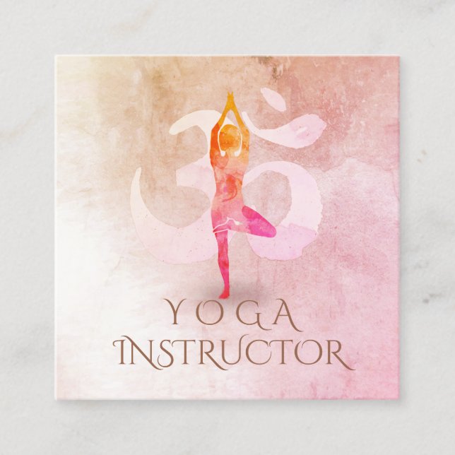 Yoga Instructor Meditation Pose Om Sign Wasserfarb Quadratische Visitenkarte (Vorderseite)