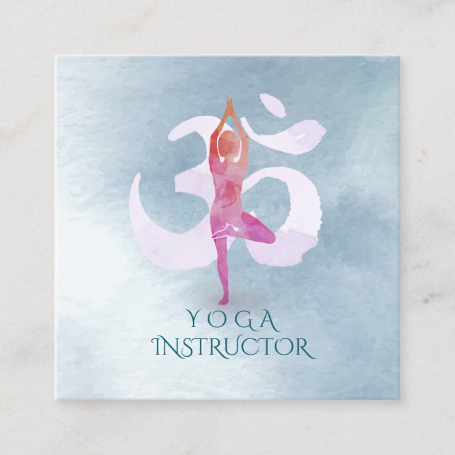 Yoga Instructor Meditation Pose Om Sign Wasserfarb Quadratische Visitenkarte (Vorderseite)