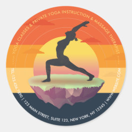 Yoga Instructor Meditation Pose Sun Flying Island Runder Aufkleber