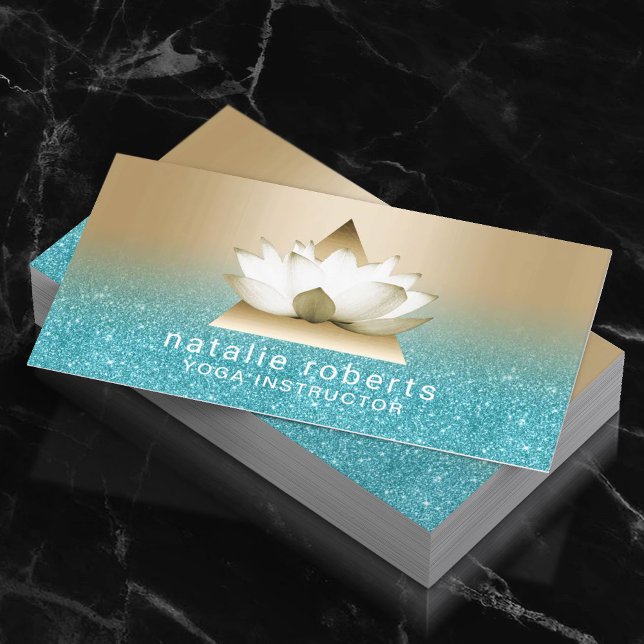 Yoga Instructor Modern Gold Lotus Aquamariner Glit Visitenkarte (Von Creator hochgeladen)