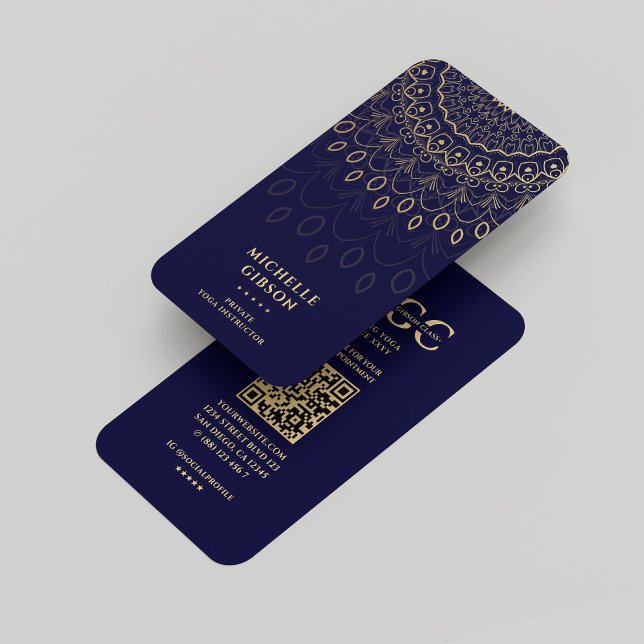 Yoga Instructor Modern Midnight Blue Gold Mandala Visitenkarte (Yoga Instructor Modern Midnight Blue Gold Mandala Business Card
)
