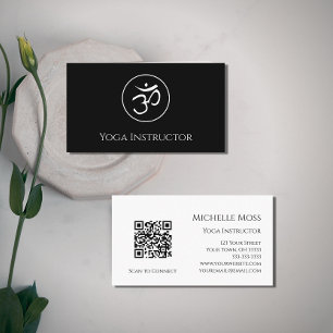Yoga Instructor Om Symbol QR-Code Schwarz-weiß Visitenkarte