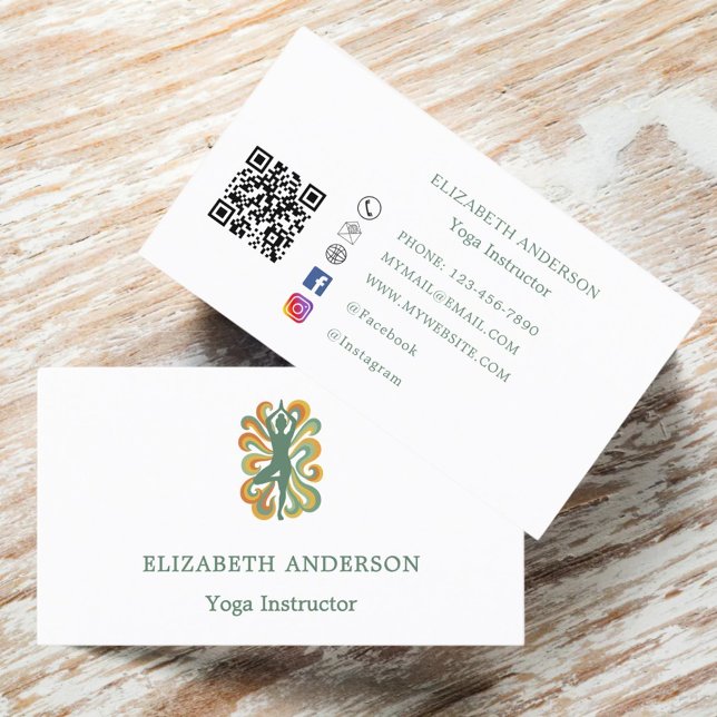 Yoga Instructor pose green retro Visitenkarte (Von Creator hochgeladen)