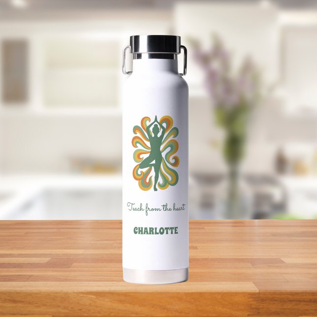 Yoga instructor retro swirls name quote trinkflasche (Von Creator hochgeladen)