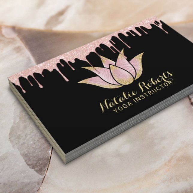 Yoga Instructor Rose Gold Dripping Lotus Blume Visitenkarte (Von Creator hochgeladen)