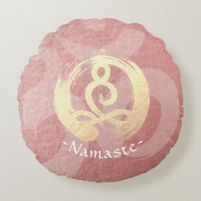 Yoga Instructor Rose Gold Meditation Pose ZEN OM Rundes Kissen (Vorderseite)