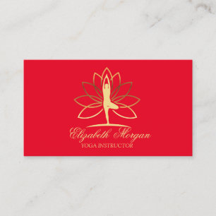 Yoga Instructor, Rot, Gold Frauen Silhouette Lotus Visitenkarte