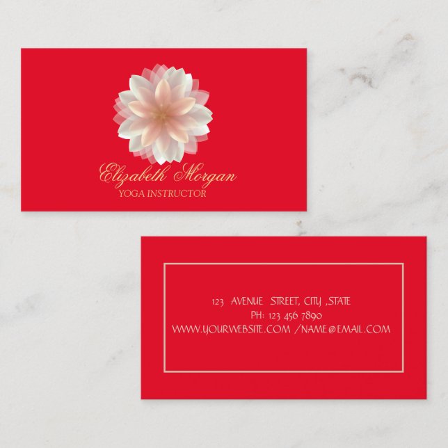Yoga Instructor, Rot, Stilvoll Gold Lotus Visitenkarte (Vorne/Hinten)