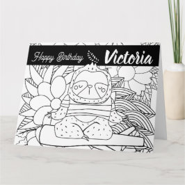 Yoga Instructor Sloth Birthday Floral Coloring Karte
