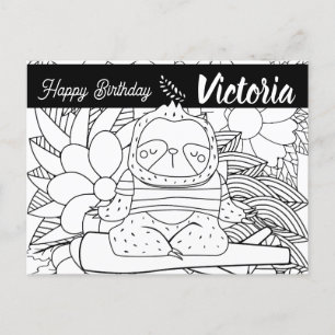 Yoga Instructor Sloth Birthday Floral Coloring Postkarte