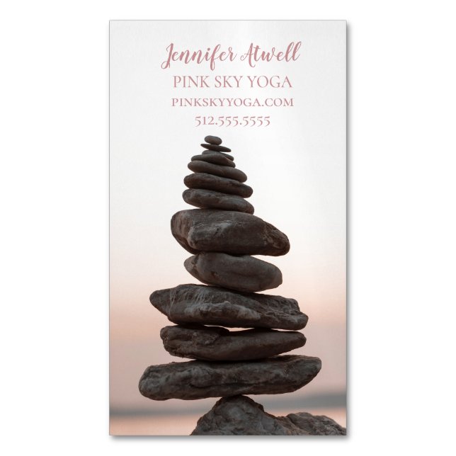 Yoga Instructor Studio Pink Zen Stones Magnetische Visitenkarte (Vorderseite Vertikal)