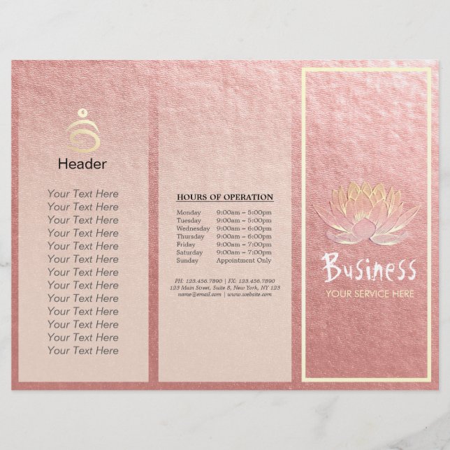 Yoga Instructor Studio Tri-Fold Broschüre Lotus (Vorderseite)