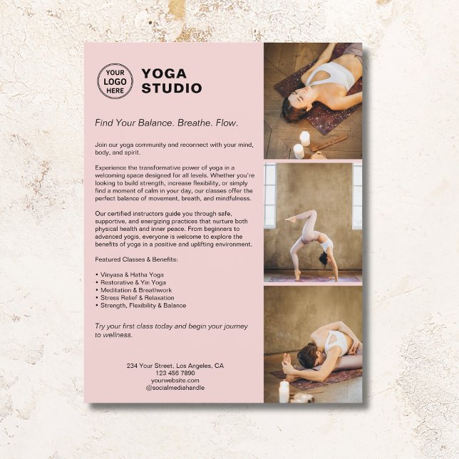 Yoga Instructor Teacher Promoter Pink Business Flyer (Create your own professional business flyer)