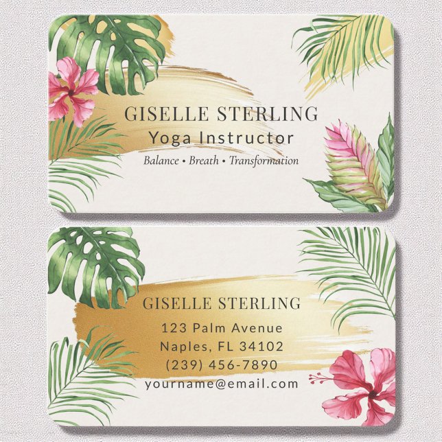 Yoga Instructor Tropical Gold Brushed Watercolor Visitenkarte (Von Creator hochgeladen)