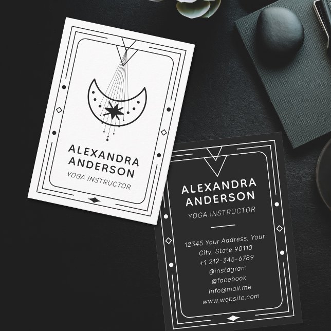 Yoga Instructor Visitenkarte (Geometric Celestial Crescent Moon Yoga Instructor Business Card)