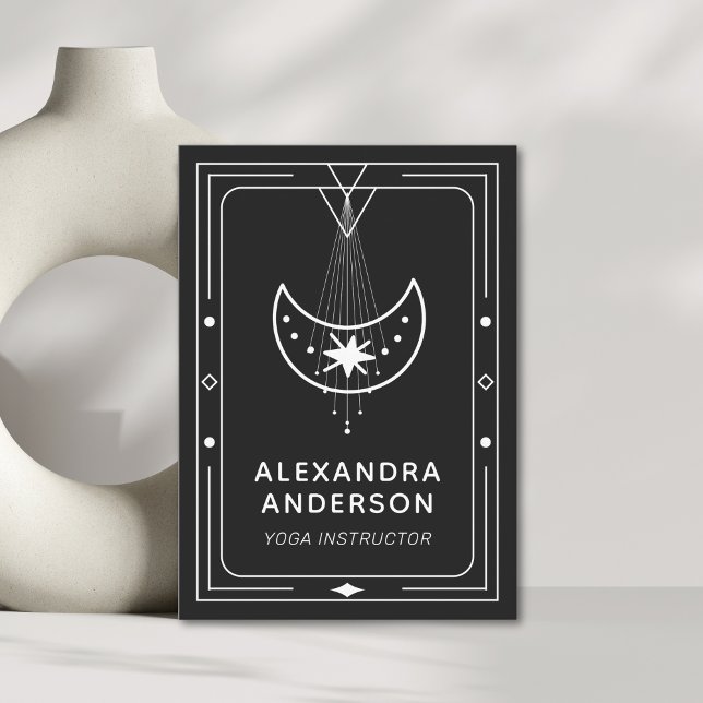 Yoga Instructor Visitenkarte (Framed Celestial Starry Crescent Moon Business Card)