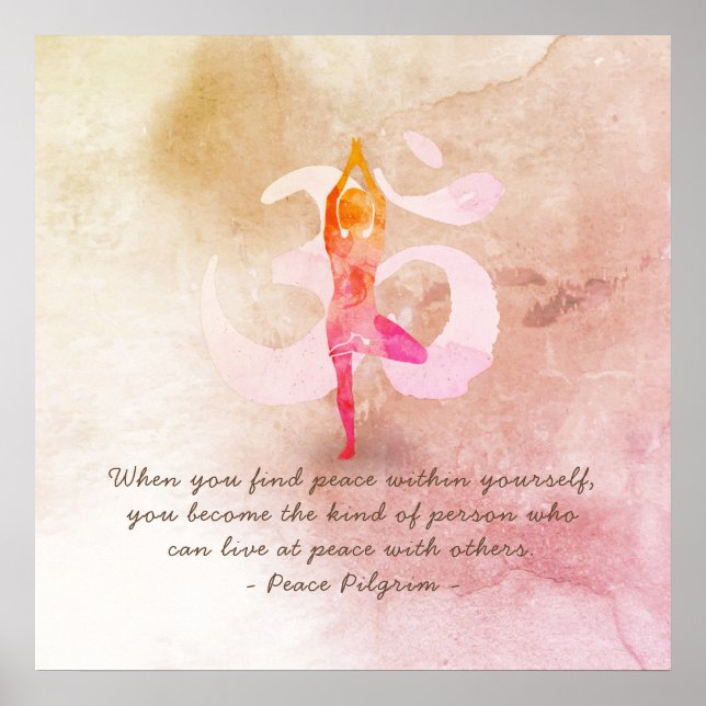 YOGA Instructor Wasserfarbe Meditation Pose Om Sig Poster (Vorne)